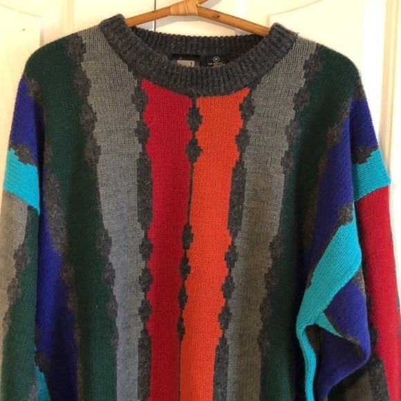 Vintage 90s Jed Wear Wool Blend Colorful Grandpa Sweater Size M - Picture 2 of 7